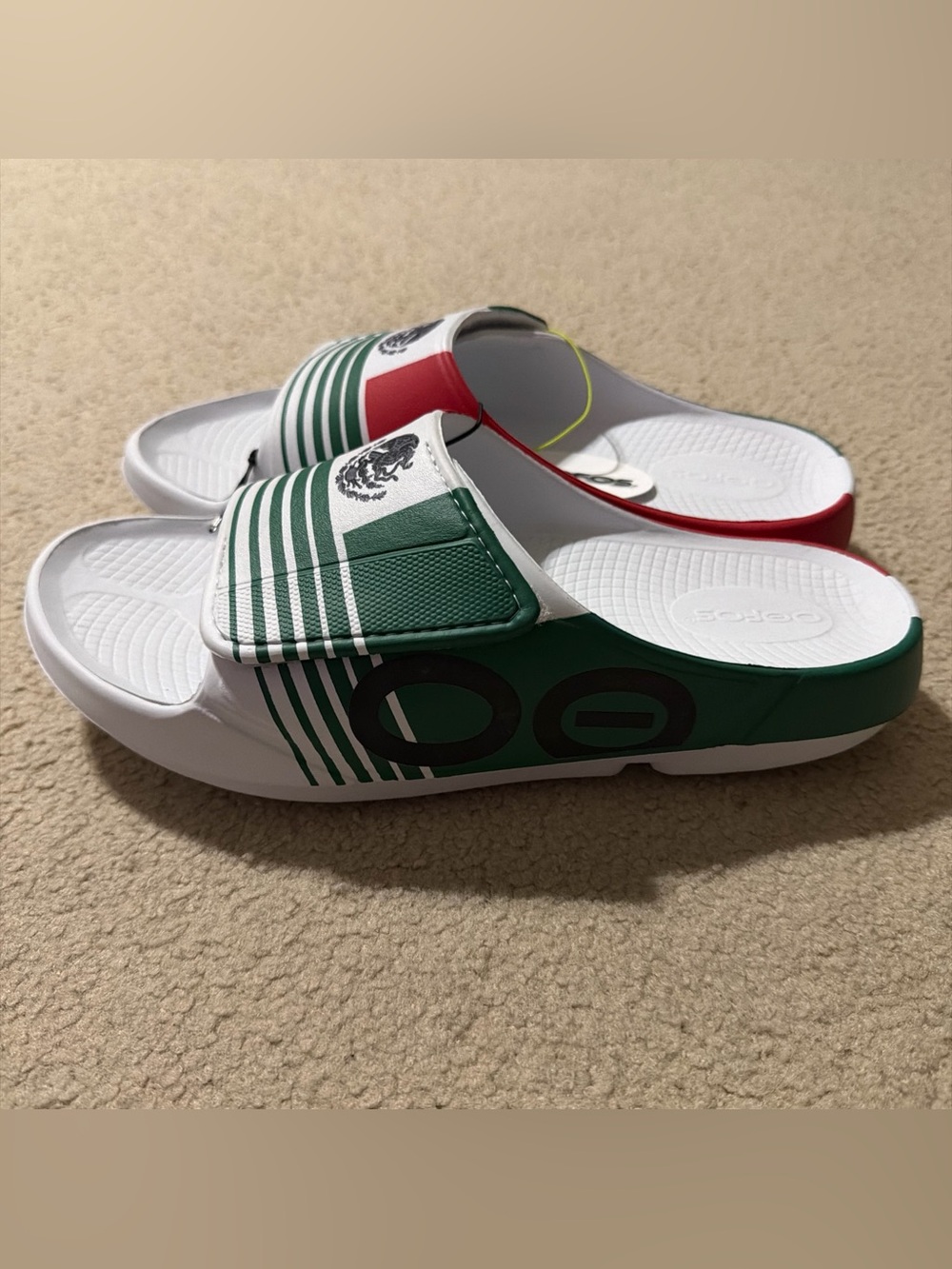 OOFOS Mens Size 12 OOAHH Sport Flex Limited Edition MEXICO Flag Slides Shoes New